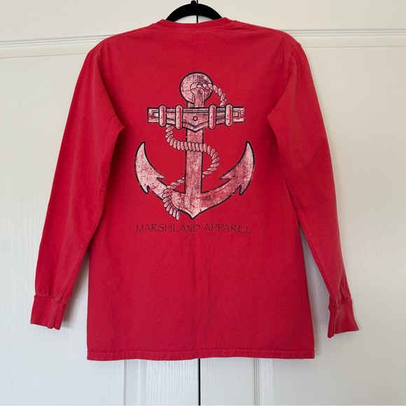 Comfort Colors Marshland Apparel Red "Anchor Design" Long Sleeve T Shirt Size S - Picture 2 of 12